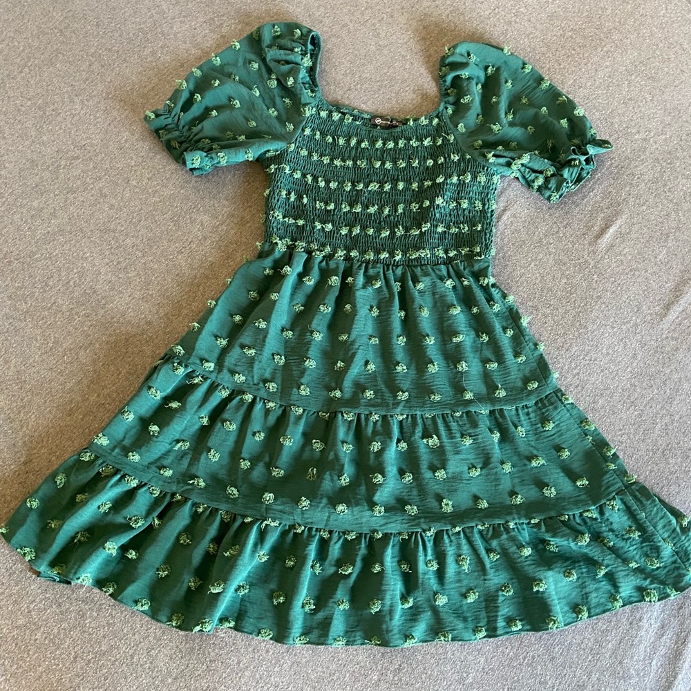 Chic Green Smocked Dress - Picture 3 of 7